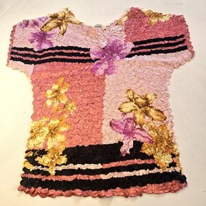 Dorman Floral Striped Multicolor Crinkle Stretch Shiny Women Top OSFA